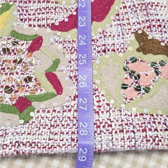 Kenzie Magenta Pink Textured Tweed Colorful Sequins Beads Abstract Design Blazer - Picture 12 of 16